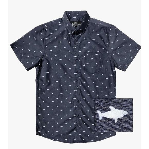 Molokai Surf Co Lg button up "sharks" navy and white - Picture 1 of 10